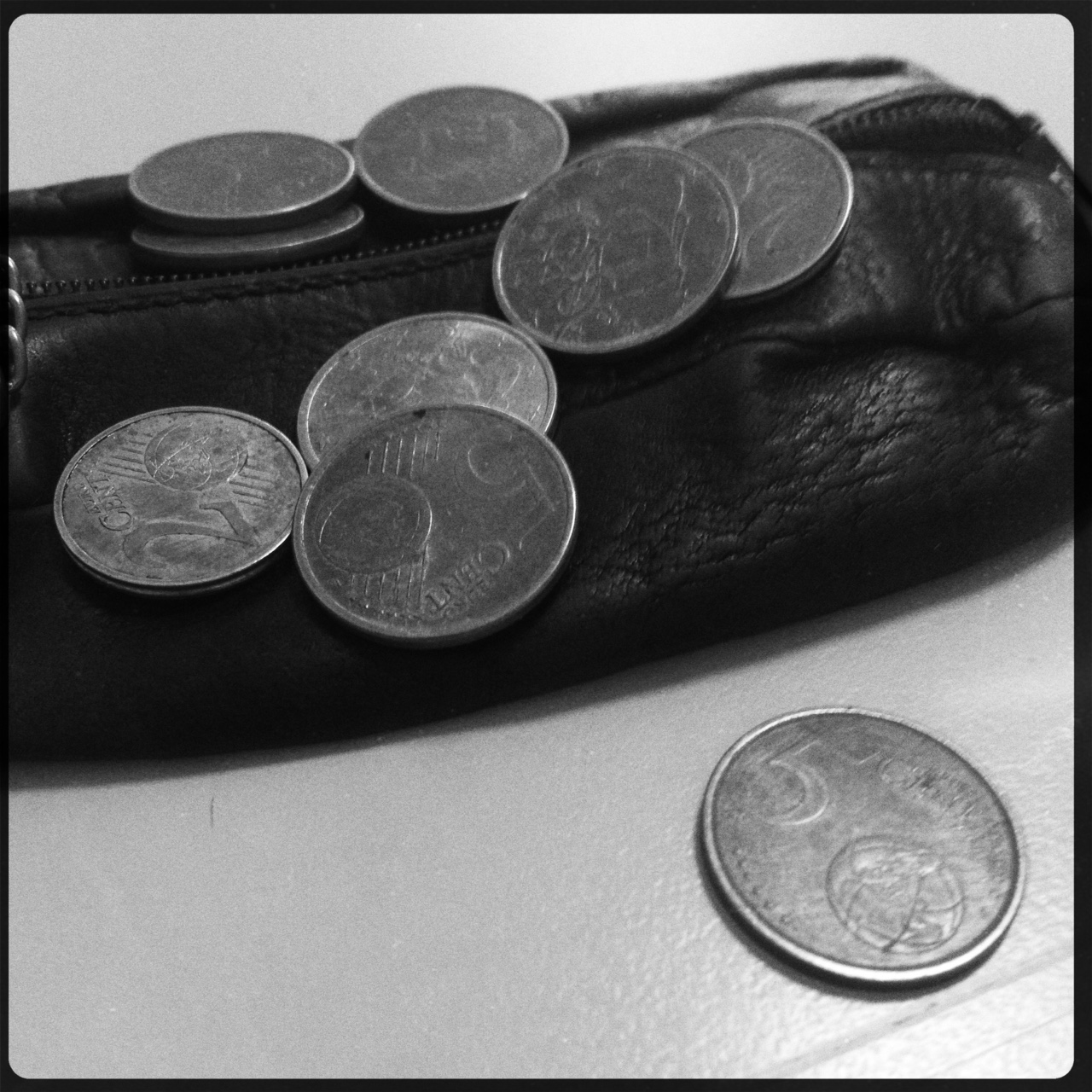 menue monnaie, pièces de monnaie photo en noir et blanc