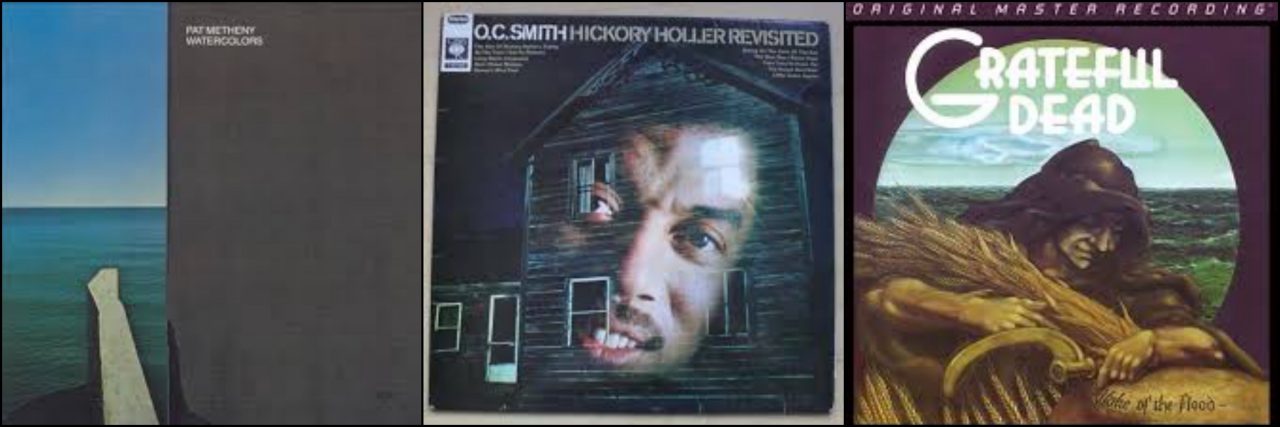 pochettes de 3 LP de Pat Metheny, OC Smith et Grateful dead
