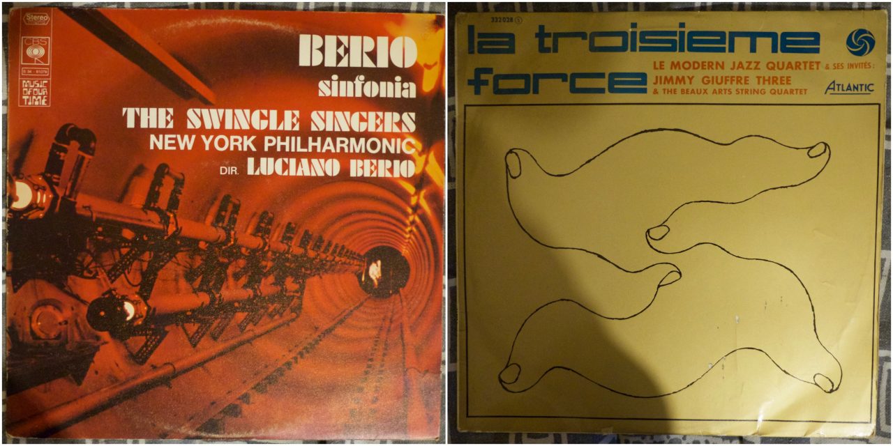 Pochettes d’albums de : Berio - sinfonia et le Modern Jazz Quartet - la troisième force