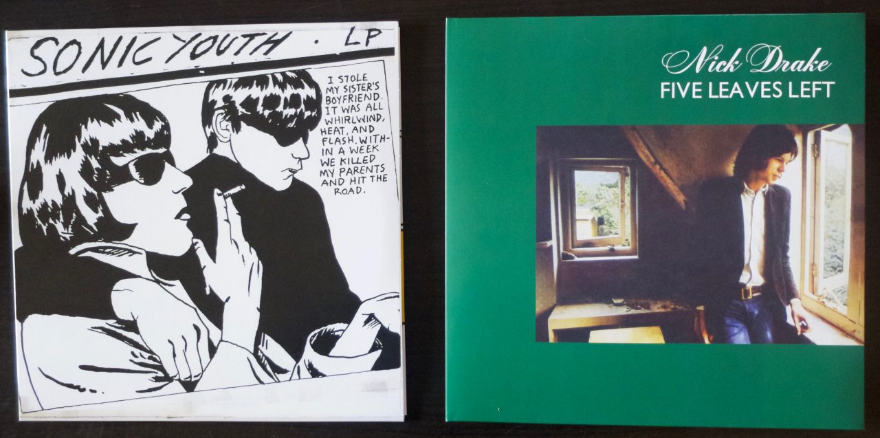 Deux albums vinyles. Sonic Youth / Goo et Nick Drake / Five Leaves Left.